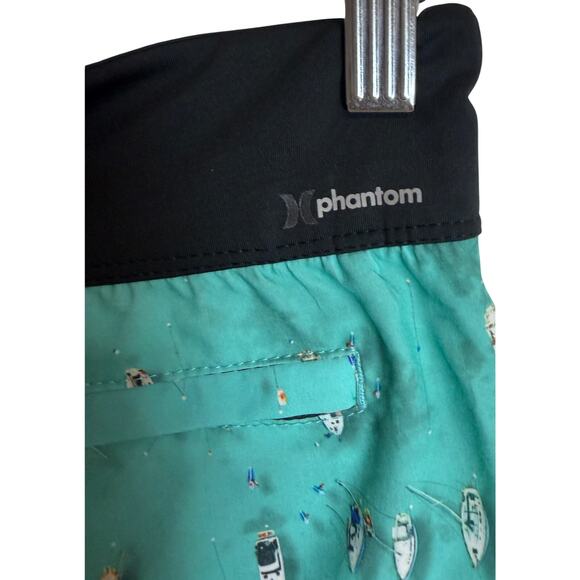 Hurley Womens Swim Board Shorts Small Phantom Blue Boats Stretch Surf Black EUC - Picture 5 of 7
